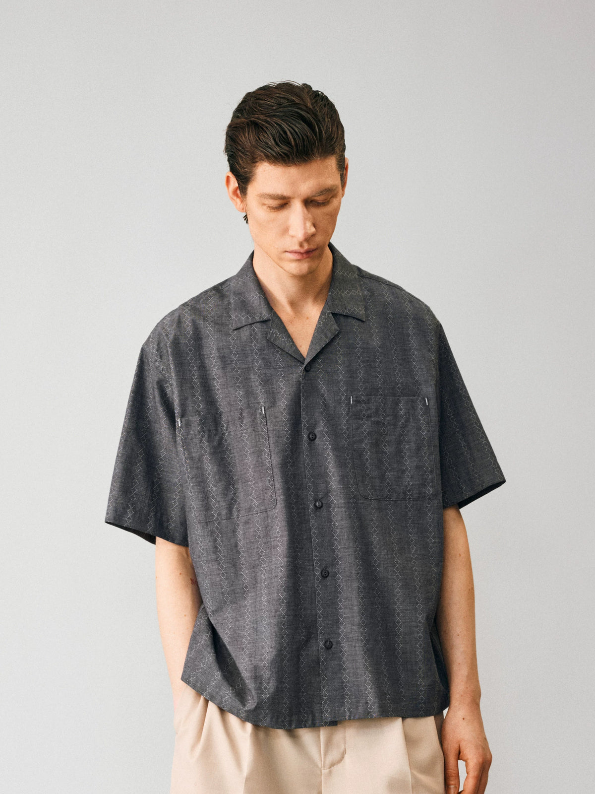 NONRADICAL Hemp Jacquard Cuban Collar Breathable Tee
