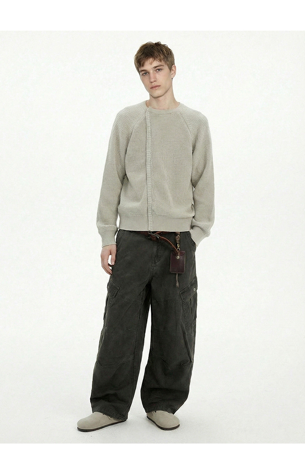 MADEEXTREME Vintage Stitched Irregular Crew Neck Sweater