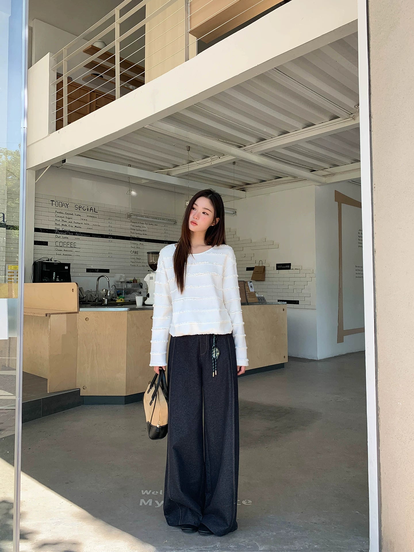 Kano Retro High-waisted Design Wide-leg Pants
