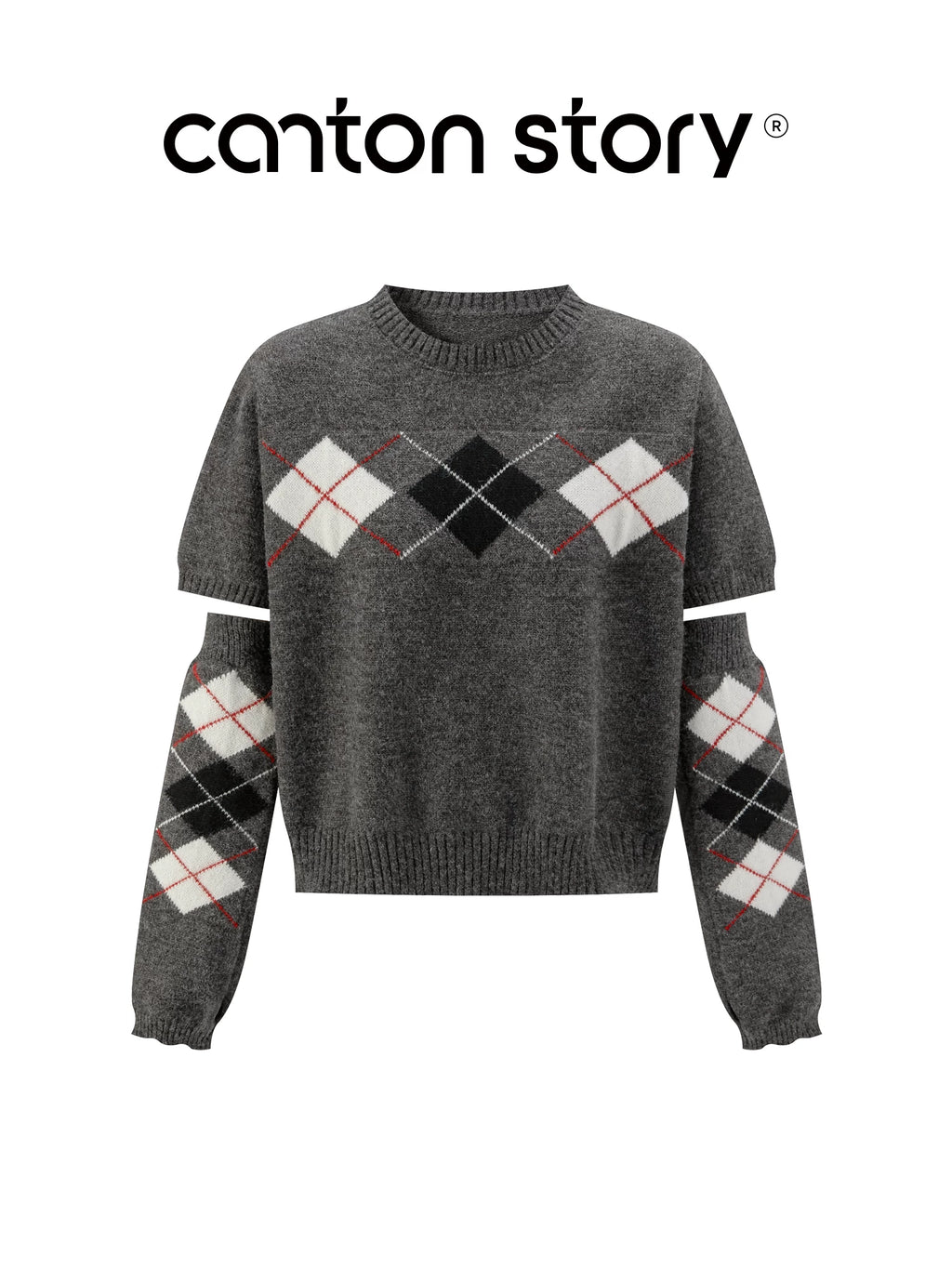 Cantonstory Korean Retro Diamond Sleeve Knitted Sweater (Clearance)