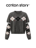 Cantonstory Korean Retro Diamond Sleeve Knitted Sweater (Clearance)