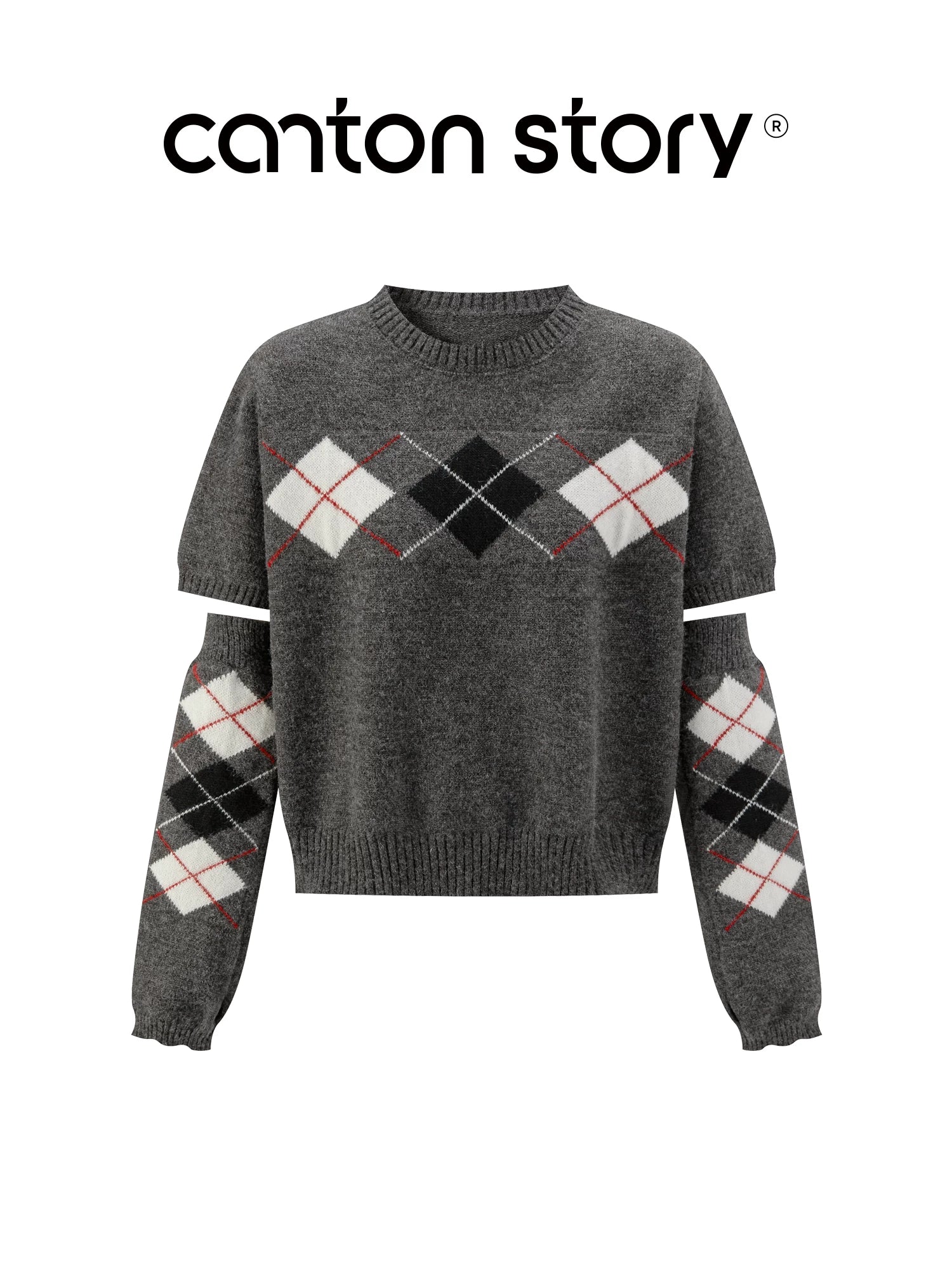 Cantonstory Korean Retro Diamond Sleeve Knitted Sweater (Clearance)