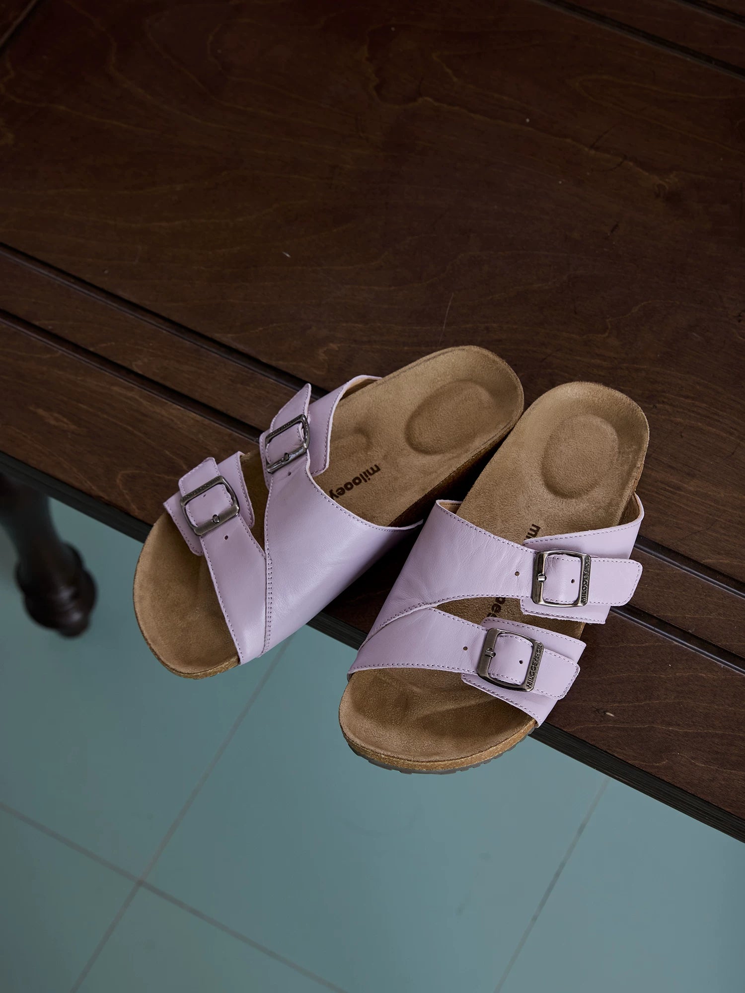 MILOOEY Leather Double Buckle Slide Sandal