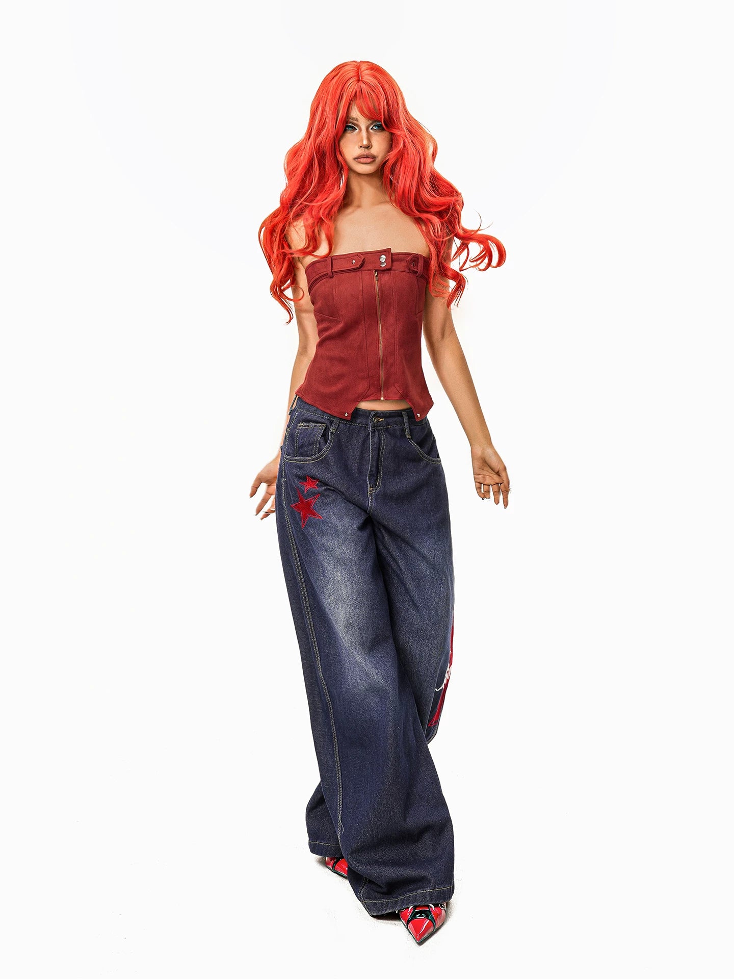 Arielink Vintage Star Print Mopping Wide Leg Pants