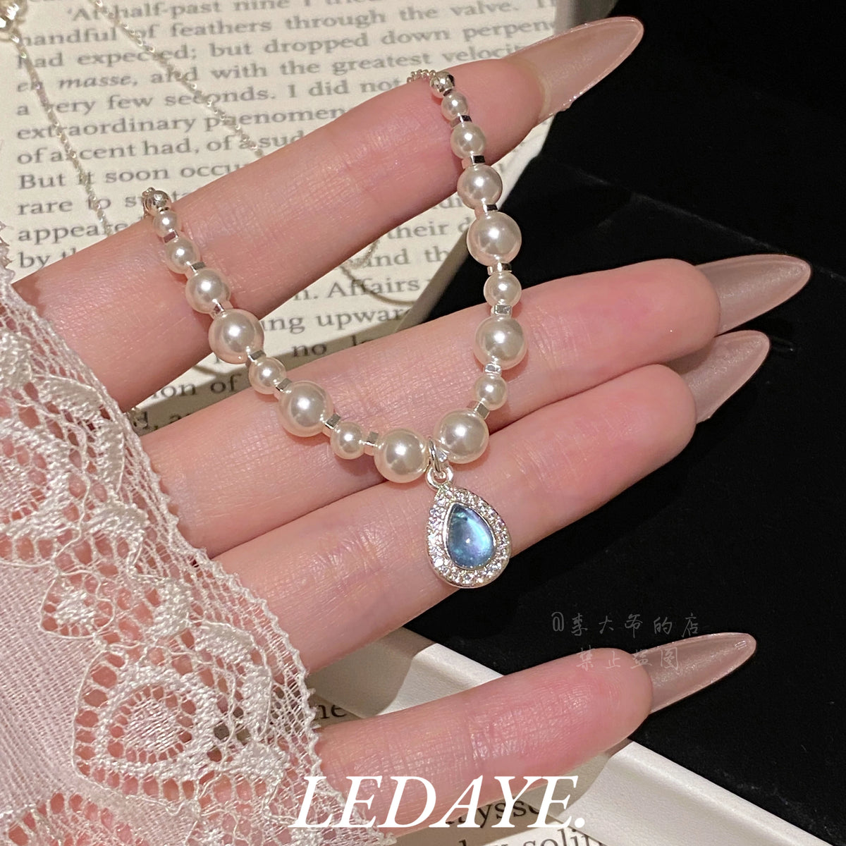 LIDAYE Aquamarine Heart Pearl Drop Necklace