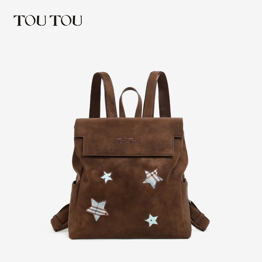TOUTOU Chocolate Brown Star Flap-Top Backpack