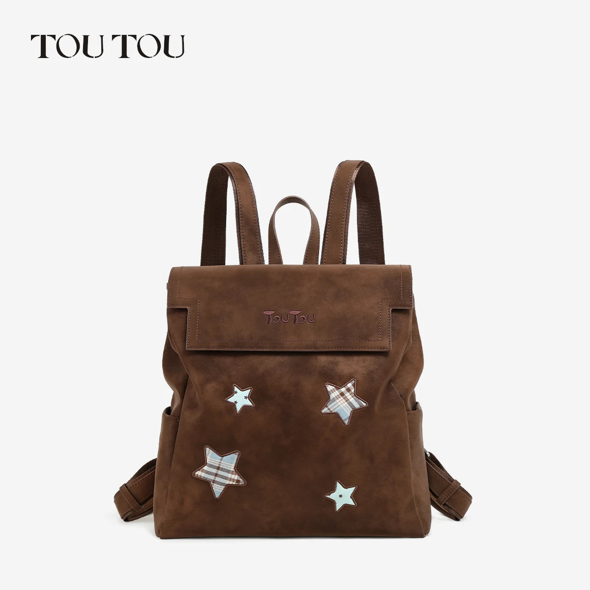 TOUTOU Chocolate Brown Star Flap-Top Backpack