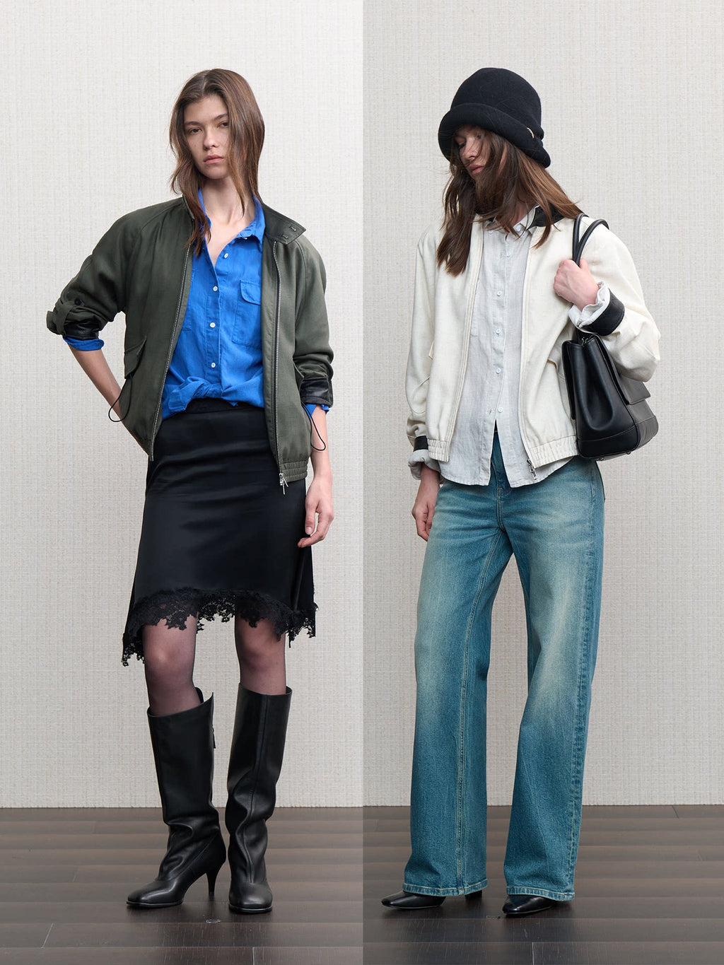 JCAESAR WOMEN Paneled Leather Tencel Linen Short Coat