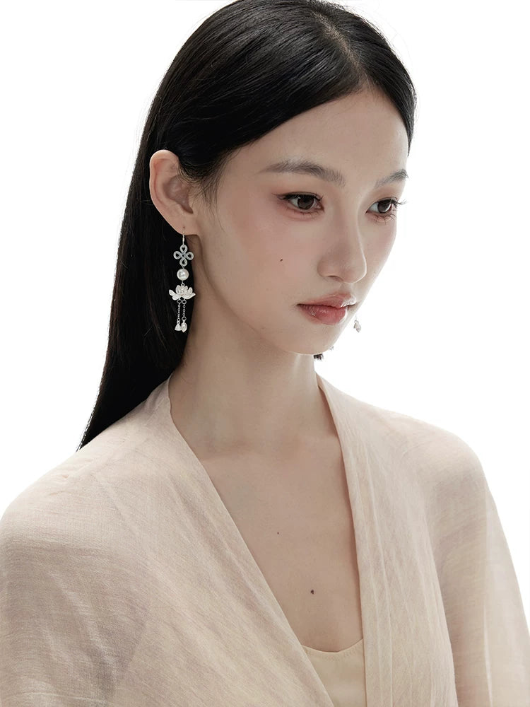 NO SOLUTION Ruyi Knot Sterling Silver Lotus Earrings