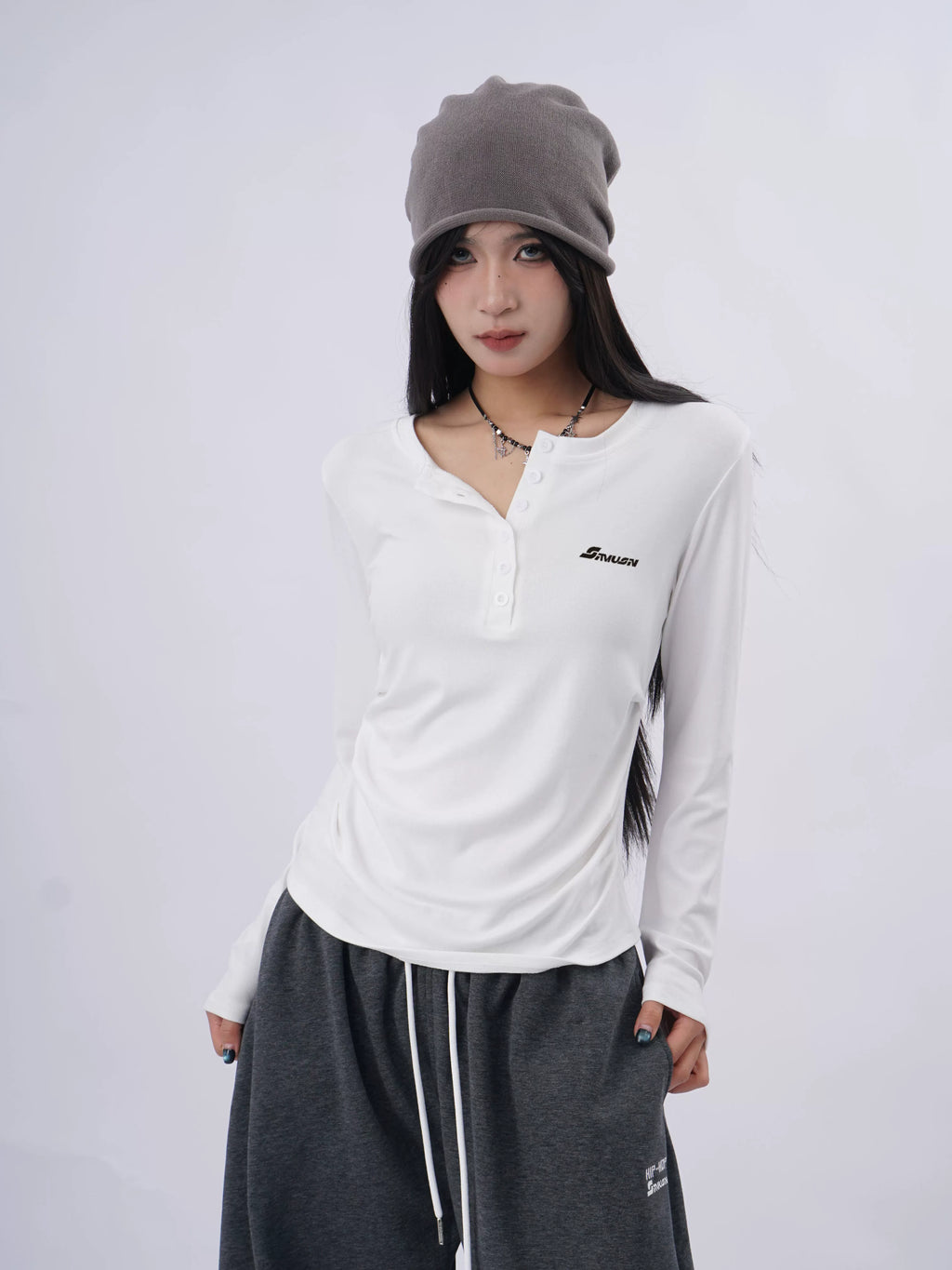 SAMUSAN Side Seam Pleated Skinny Long Sleeve