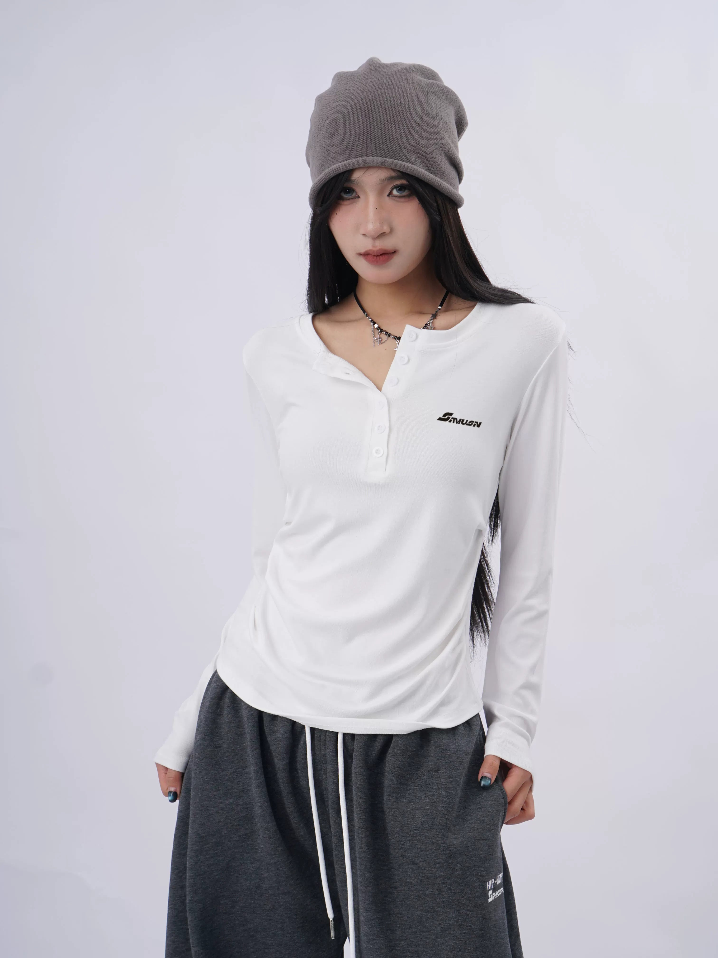 SAMUSAN Side Seam Pleated Skinny Long Sleeve