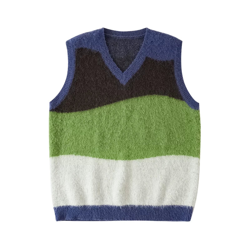 LR MADE Retro Color-Block V-Neck Vest
