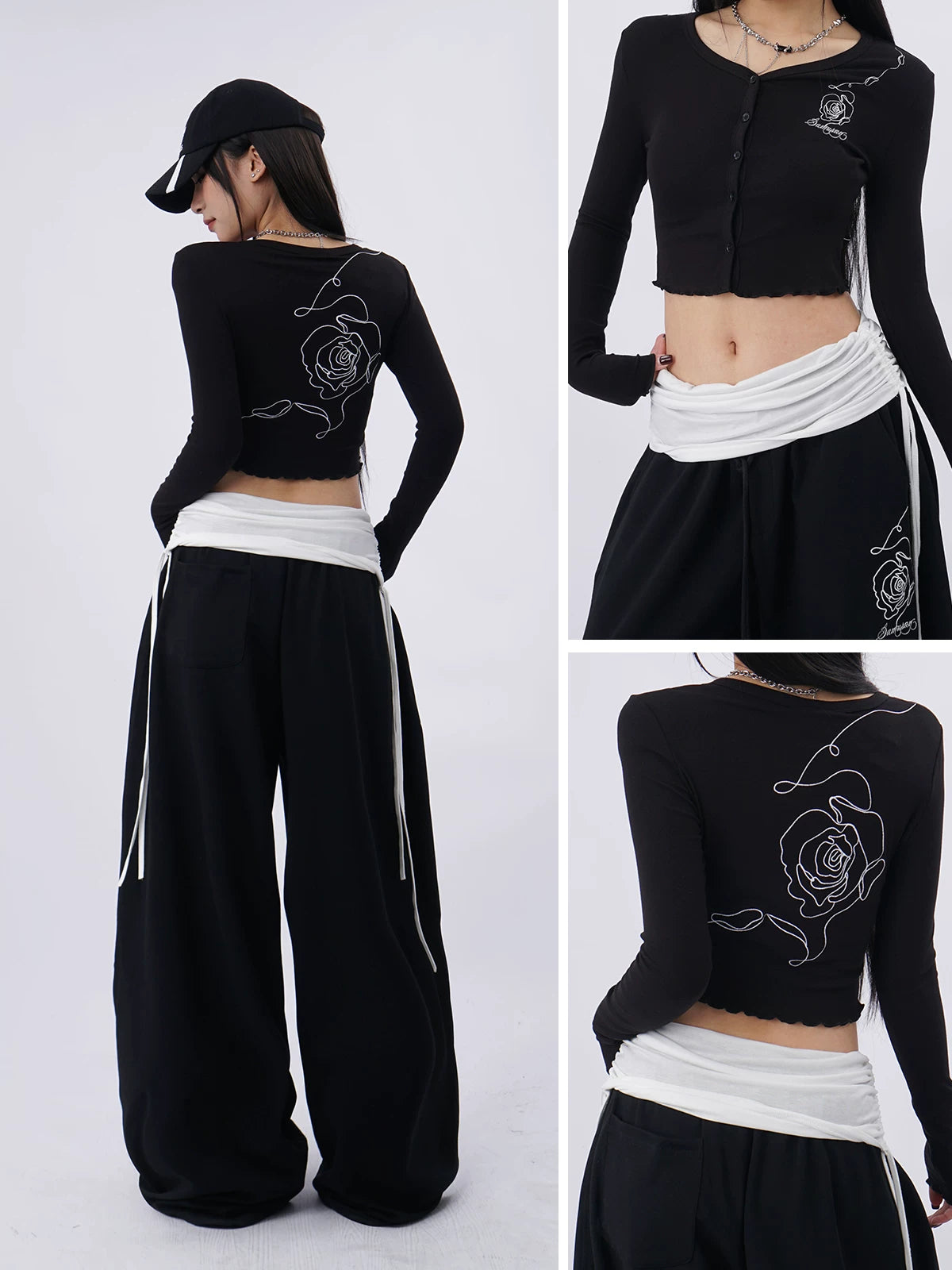 SAMUSAN V-neck Single-breasted Short Long Sleeve