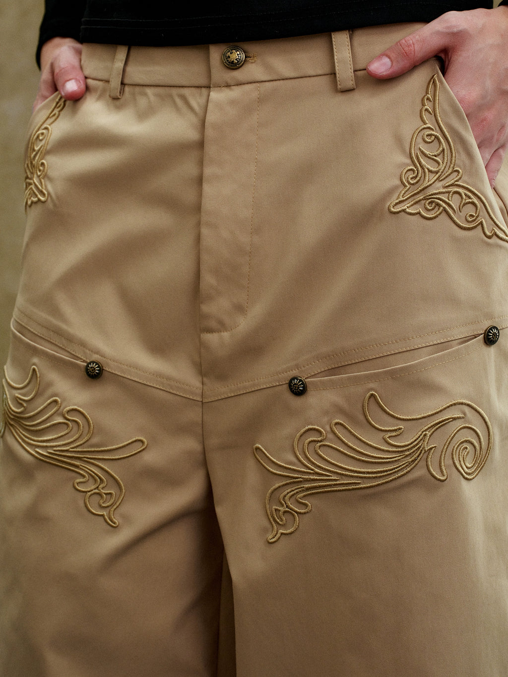 YADcrew Three-dimensional Line Embroidery Straight Tube Wide Overalls