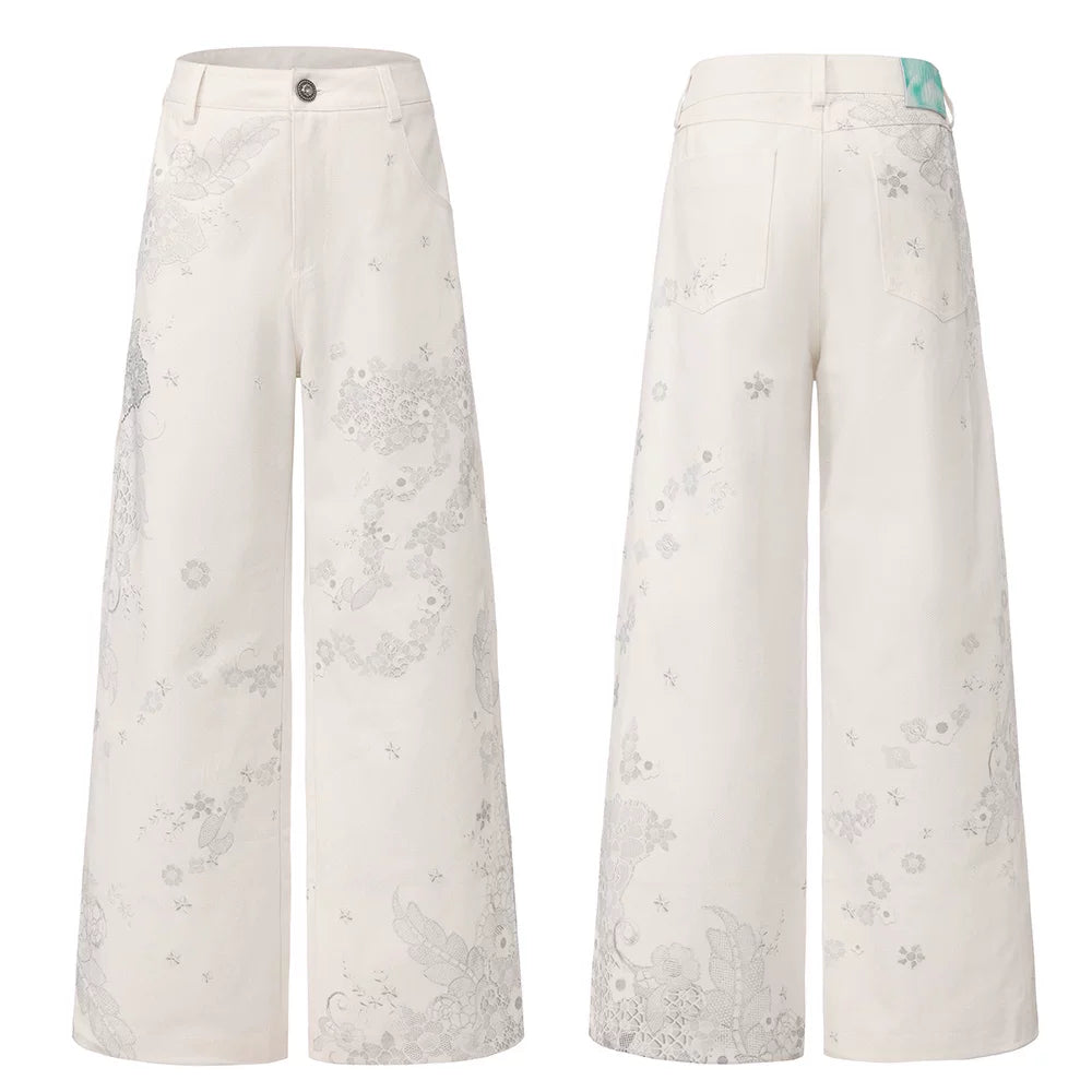 FayChui Lace-Trim Wide-Leg Jeans