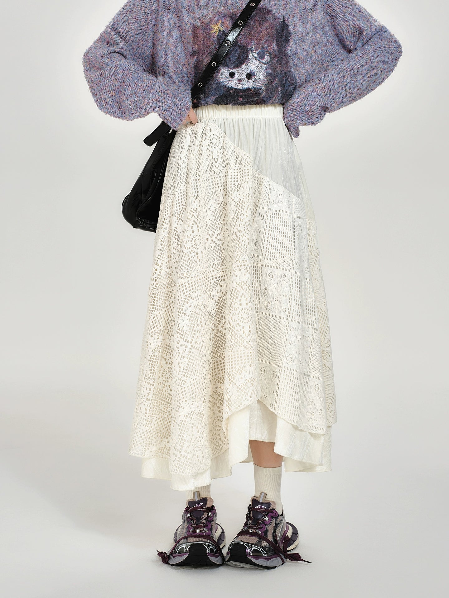 Girlyhalo Vintage Irregular Patchwork Lace Skirt
