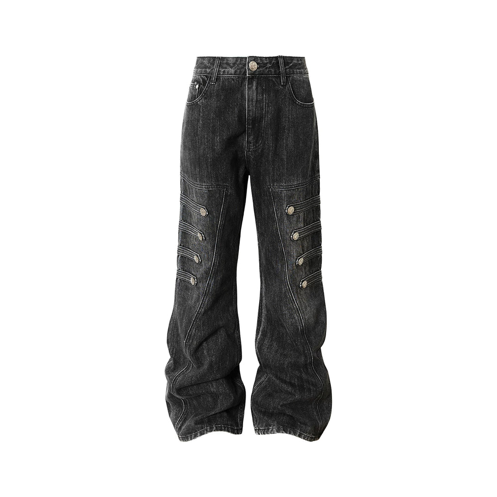 YADcrew Washed Wide-Leg Mid-Rise Work Jeans