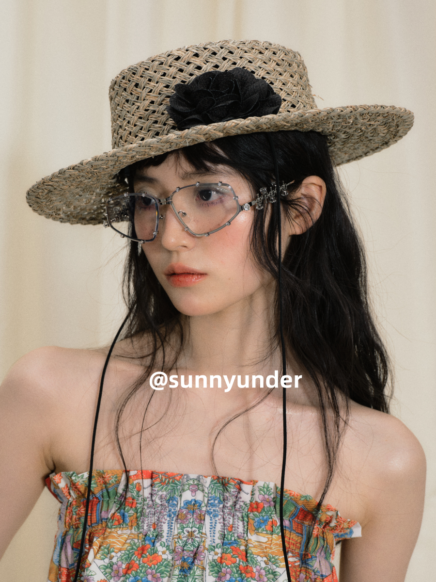 Sunnyunder Salty Straw Hollow Flat Top Straw Hat