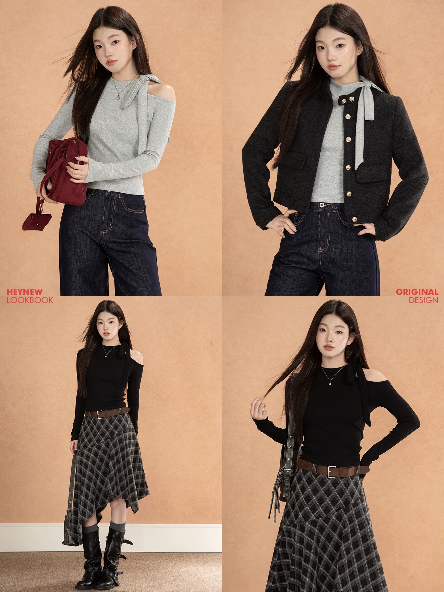 LOVEHEYNEW Strap Hollow Bow Slim Off-Shoulder Long Sleeve