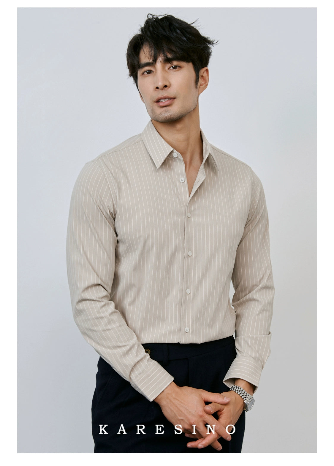 KARESINO Anti-wrinkle Slim-fit Striped Shirt