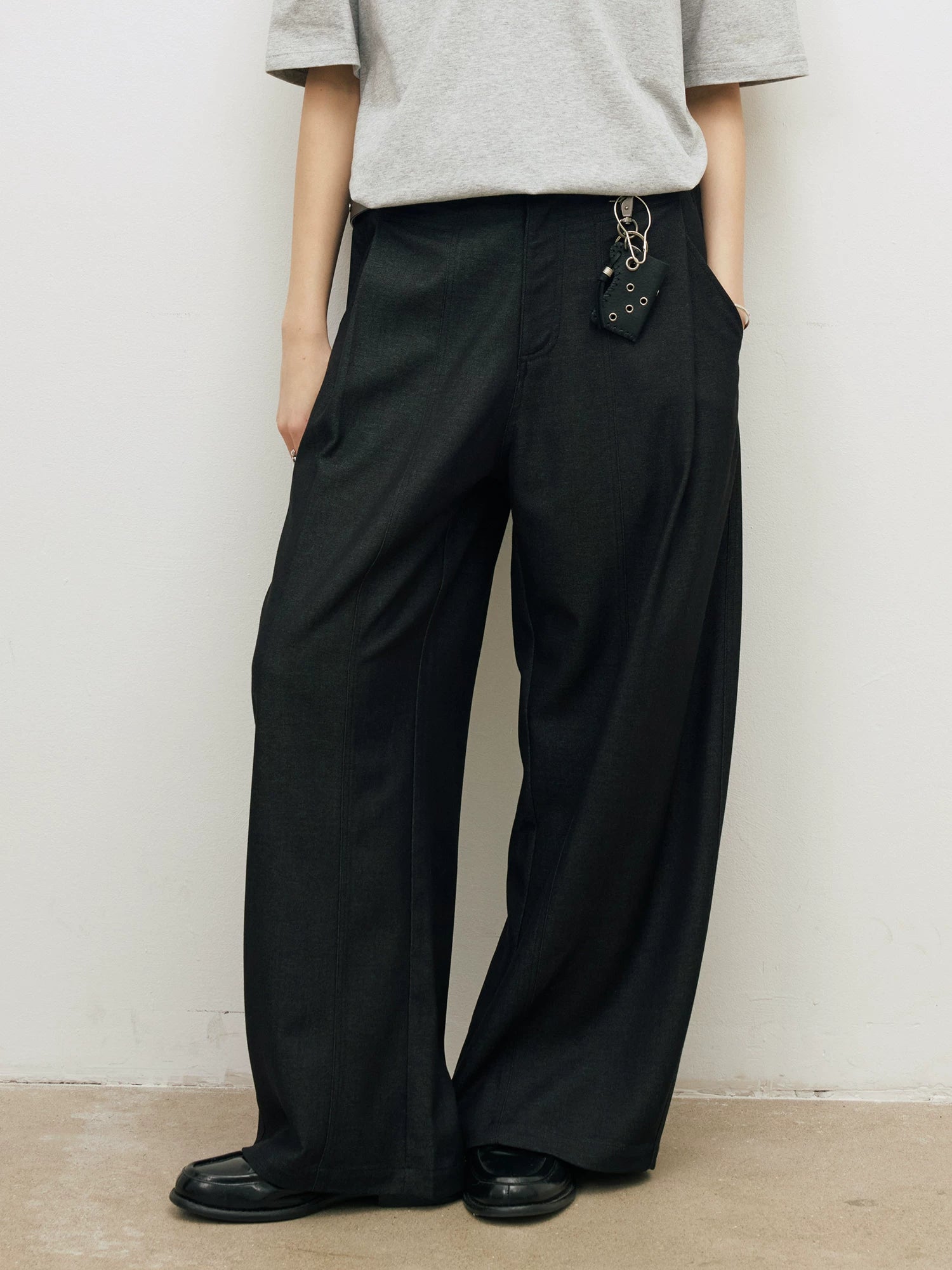 LR Single Pleated Diagonal Pocket Elegant Casual Trousers