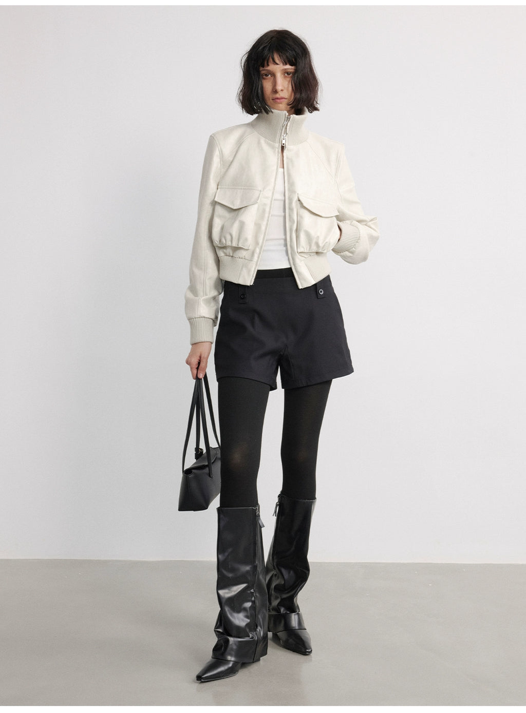 JCAESAR WOMEN Pleated Short Leather Jacket