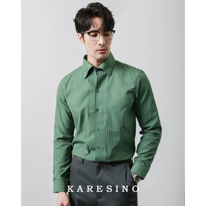 KARESINO Striped Wrinkle-Resistant Slim Fit Long-Sleeve Shirt