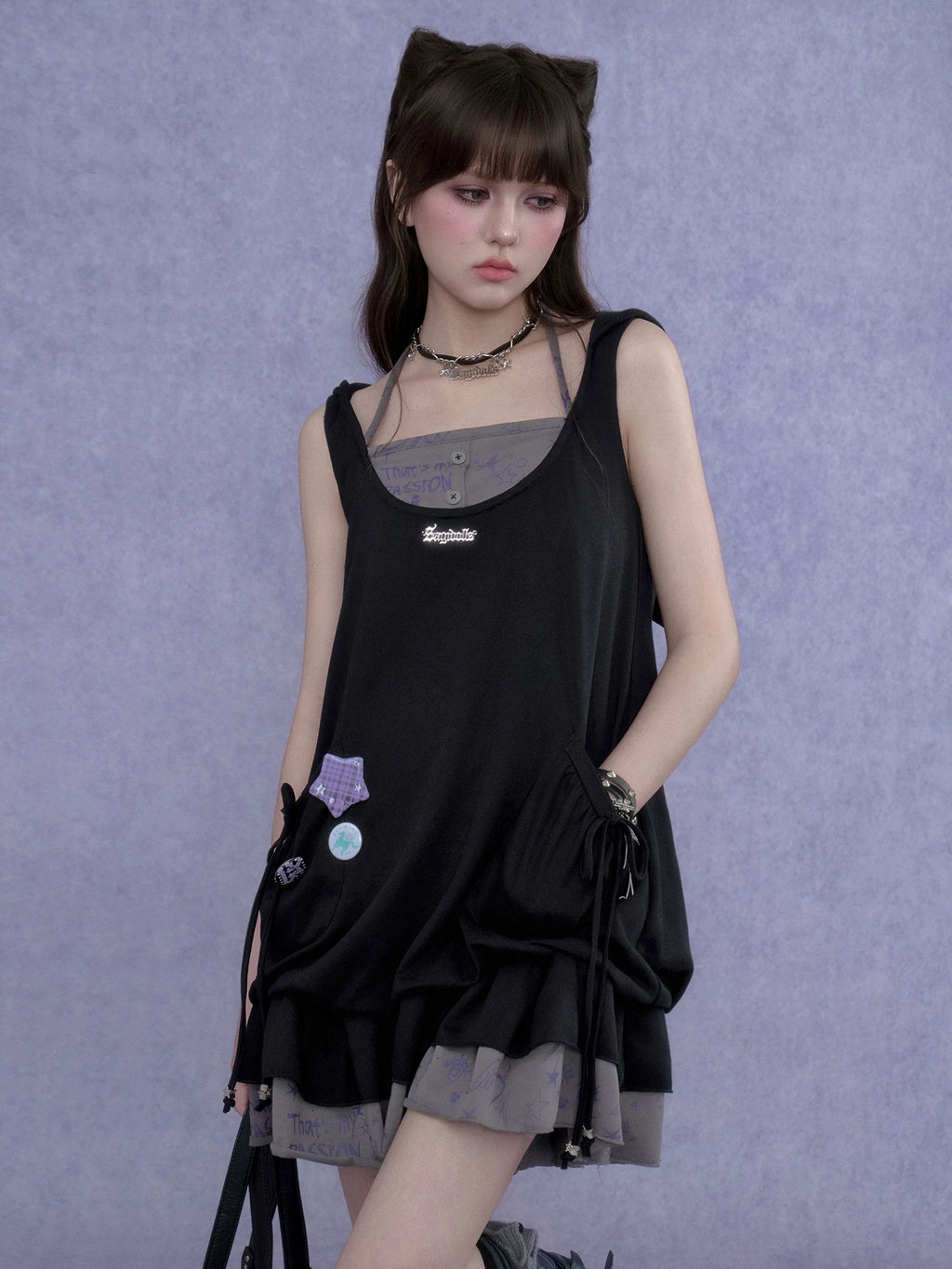 SagiDolls Graffiti Print Breathable Loose-Fitting Two-in-One Dress