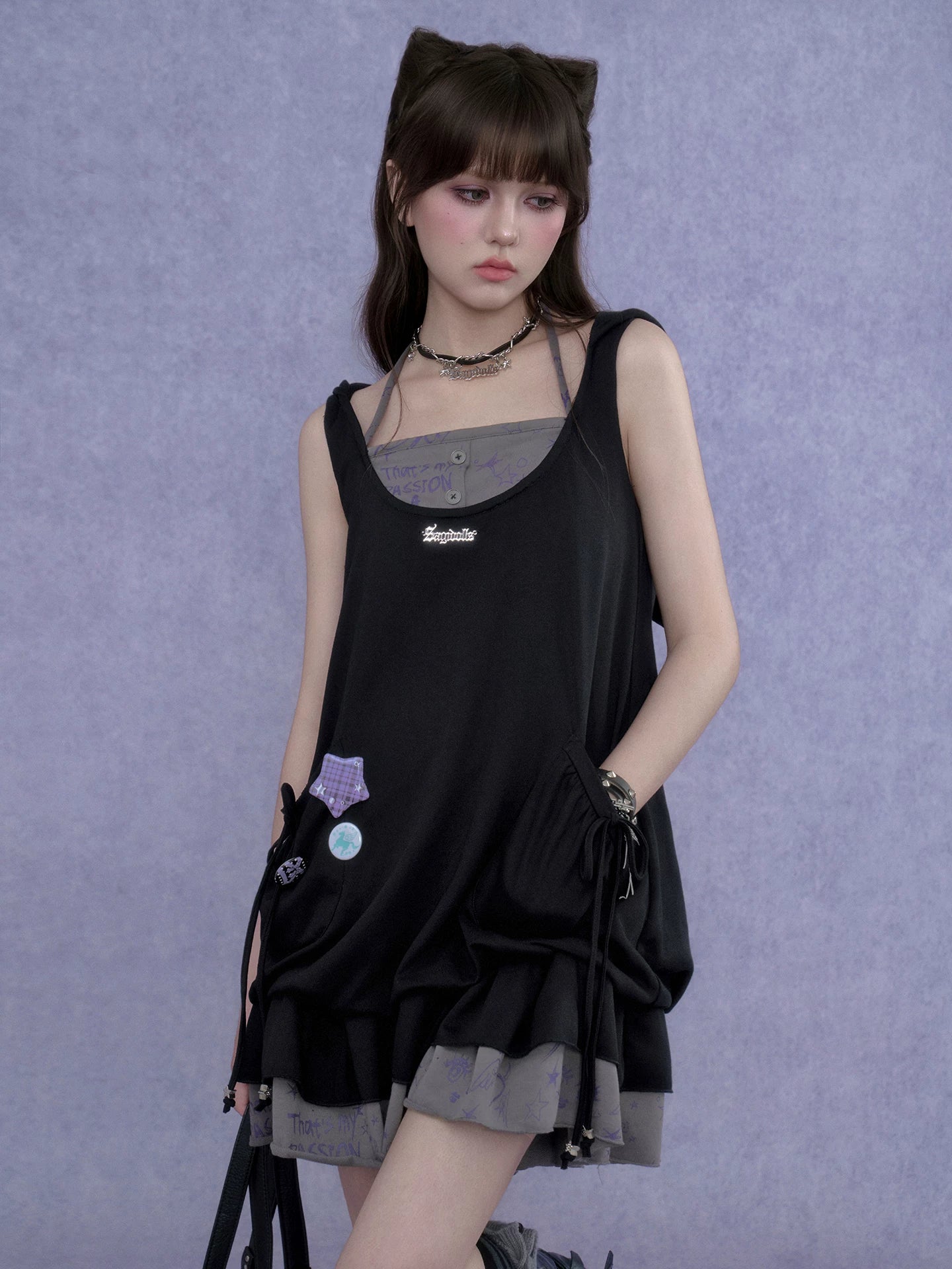SagiDolls Graffiti Print Breathable Loose-Fitting Two-in-One Dress