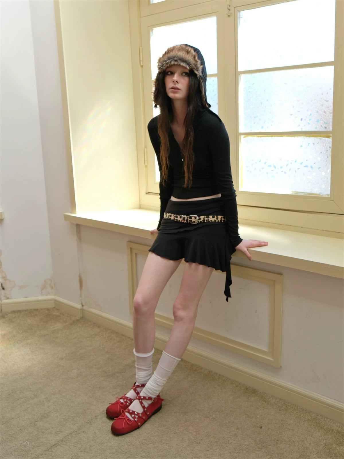 Mooreyu Leather Bow Ballet Flat