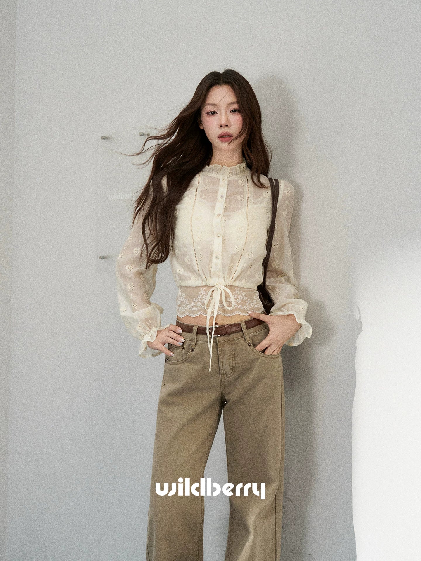 Wildberry Korean Chic Breathable Fitted Long-Sleeve Blouse