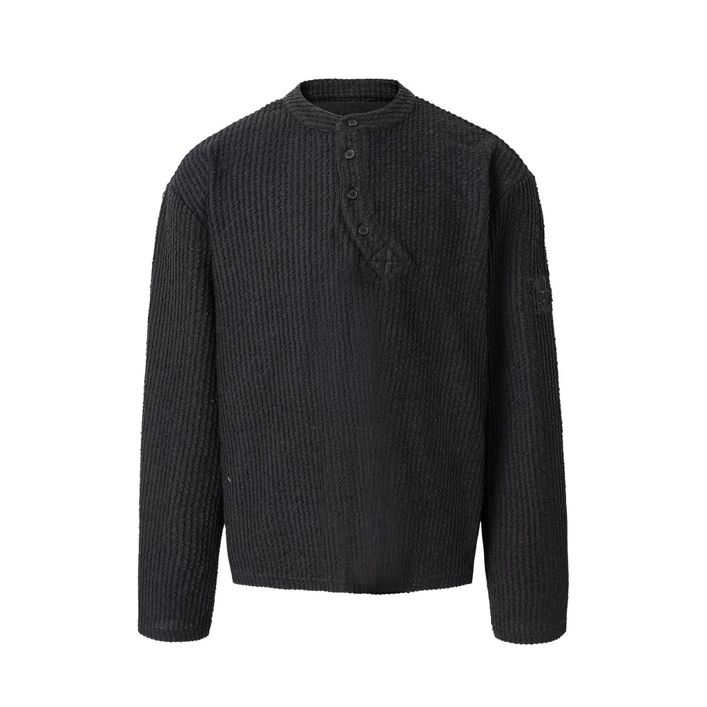 YADcrew Strip Texture Twisted Henry Neck SLong Sleeve Sweater