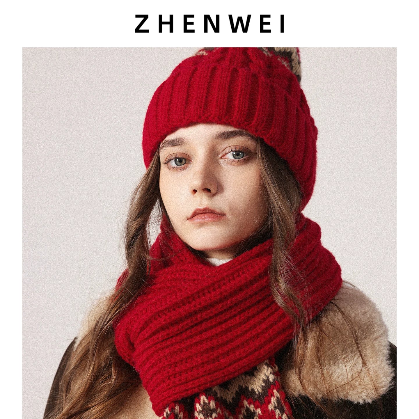 ZHENWEI Fair Island Style Scarf Hat Two-piece Set