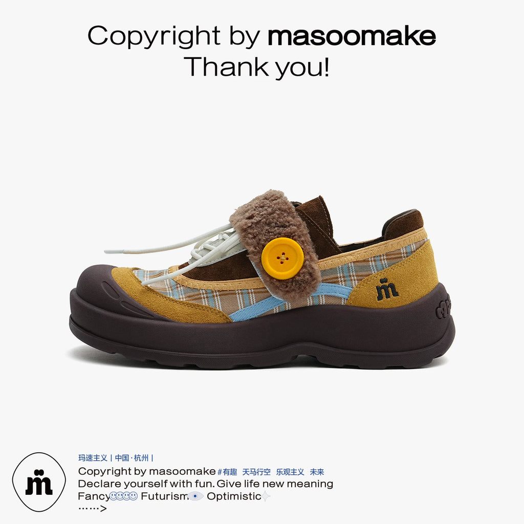 MASOOMAKE Suede Velcro Platform Wide-Toe Sneaker