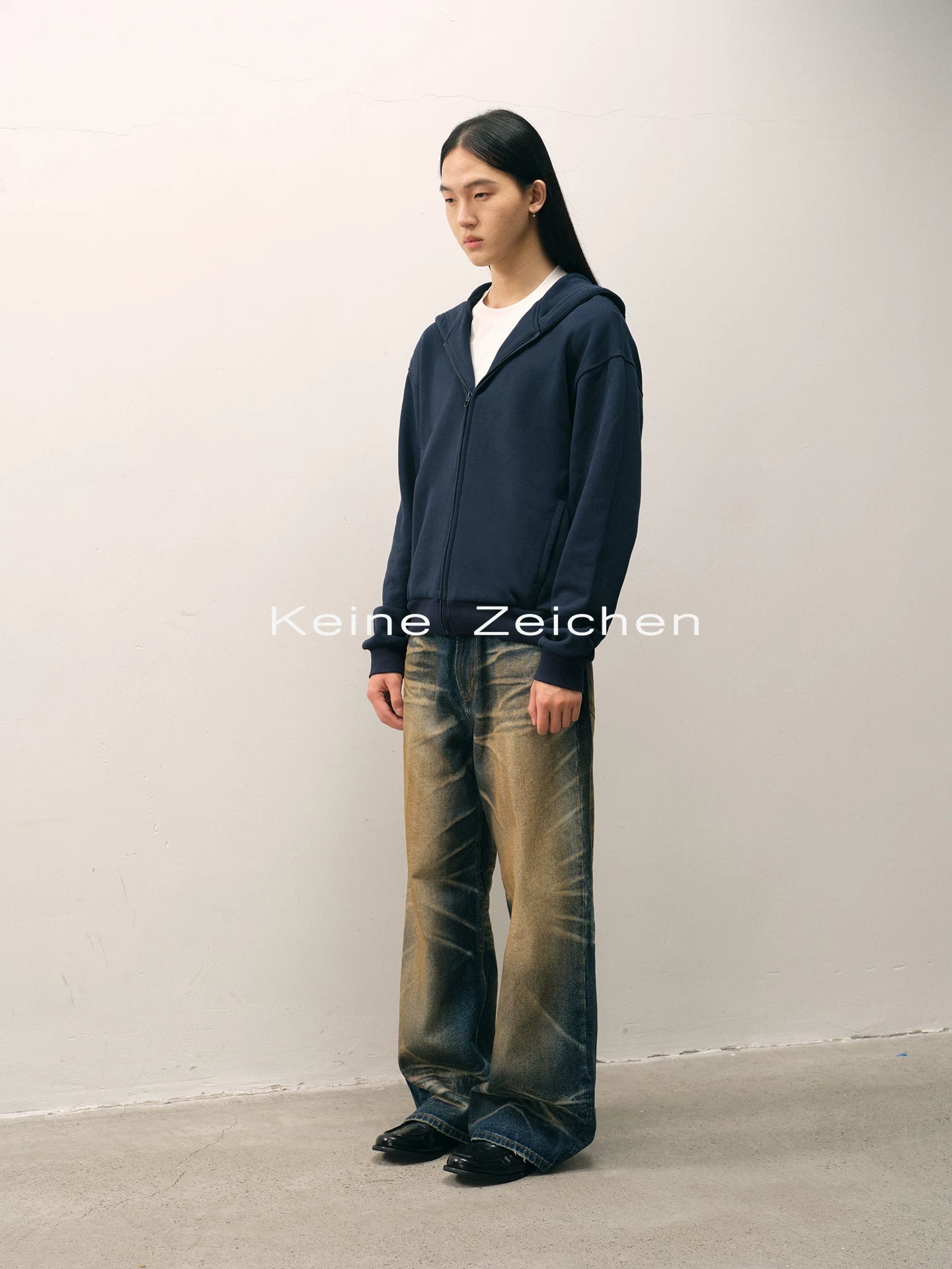 NO LOGO Lazy Loose Abraded Hooded Zipper Sweater