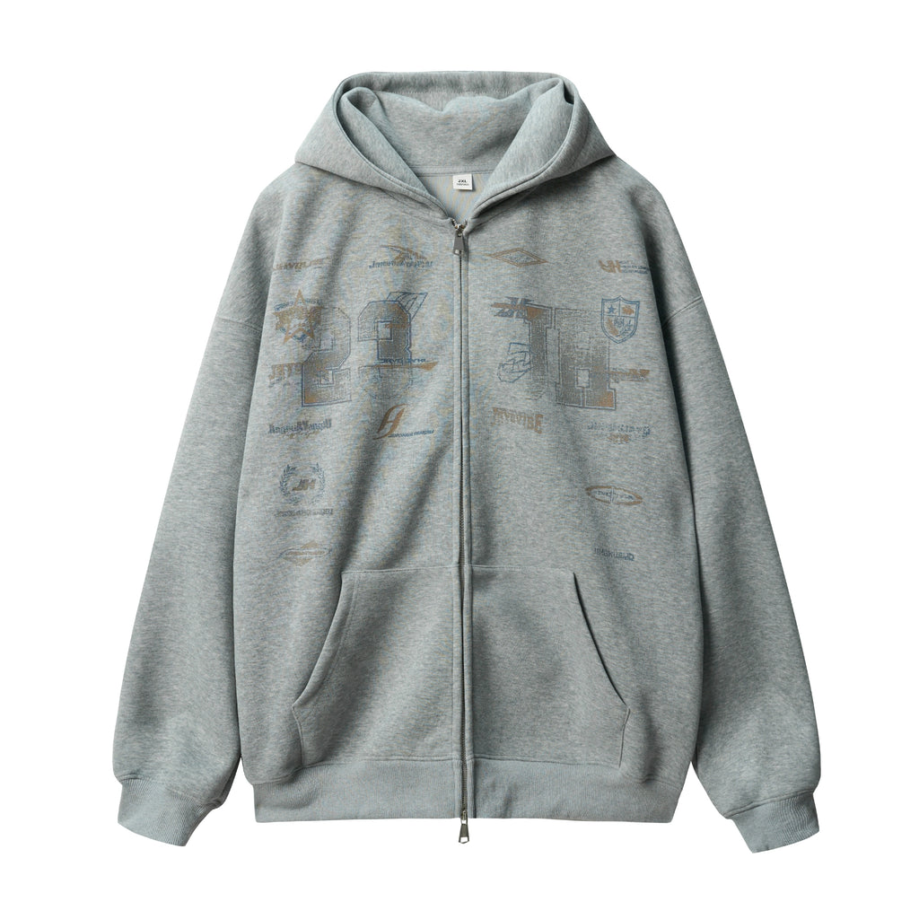 JHYQ Retro Letter Print Hooded Cardigan