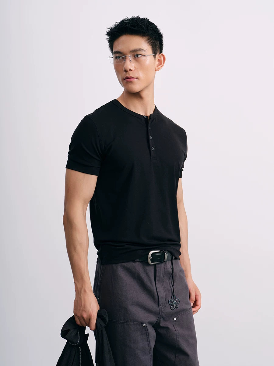 PLUS NO LOGO TENCEL Lyocell Breathable Drop-Shoulder Henley Tee