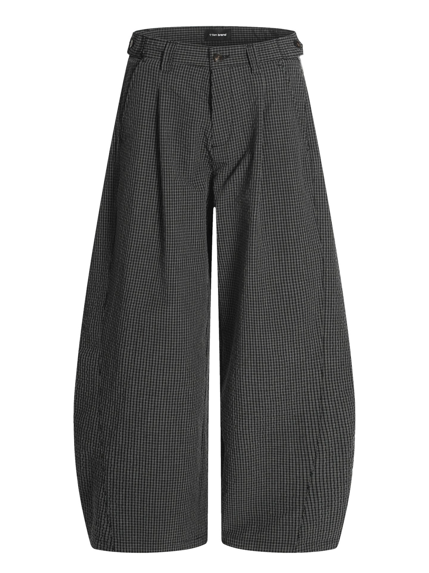 11KN Black Plaid Straight Wide Leg Pants