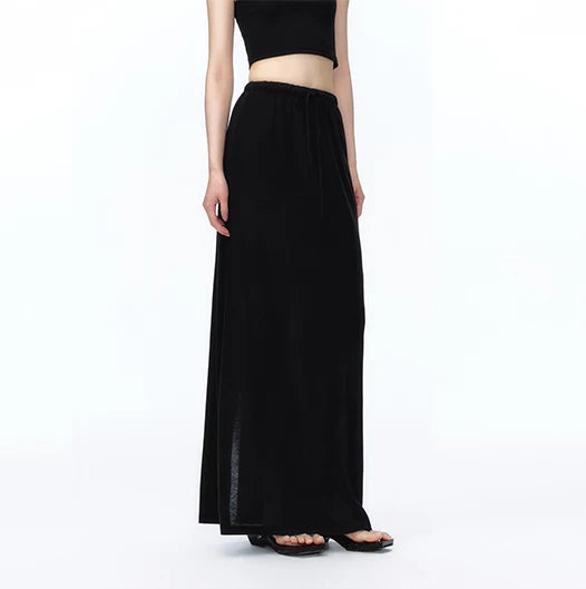 YEDM Elastic Waist Black Straight Maxi Skirt