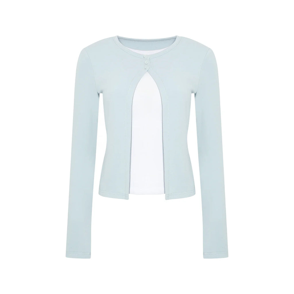 Wildberry Gentle Pink Faux Two-Piece Slim Fit Knit Cardigan