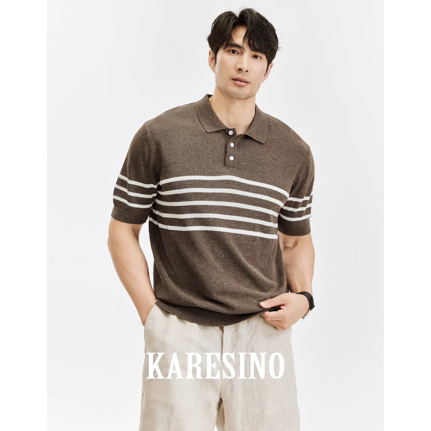 KARESINO Striped Cool-Touch Breathable Regular Fit Polo Shirt