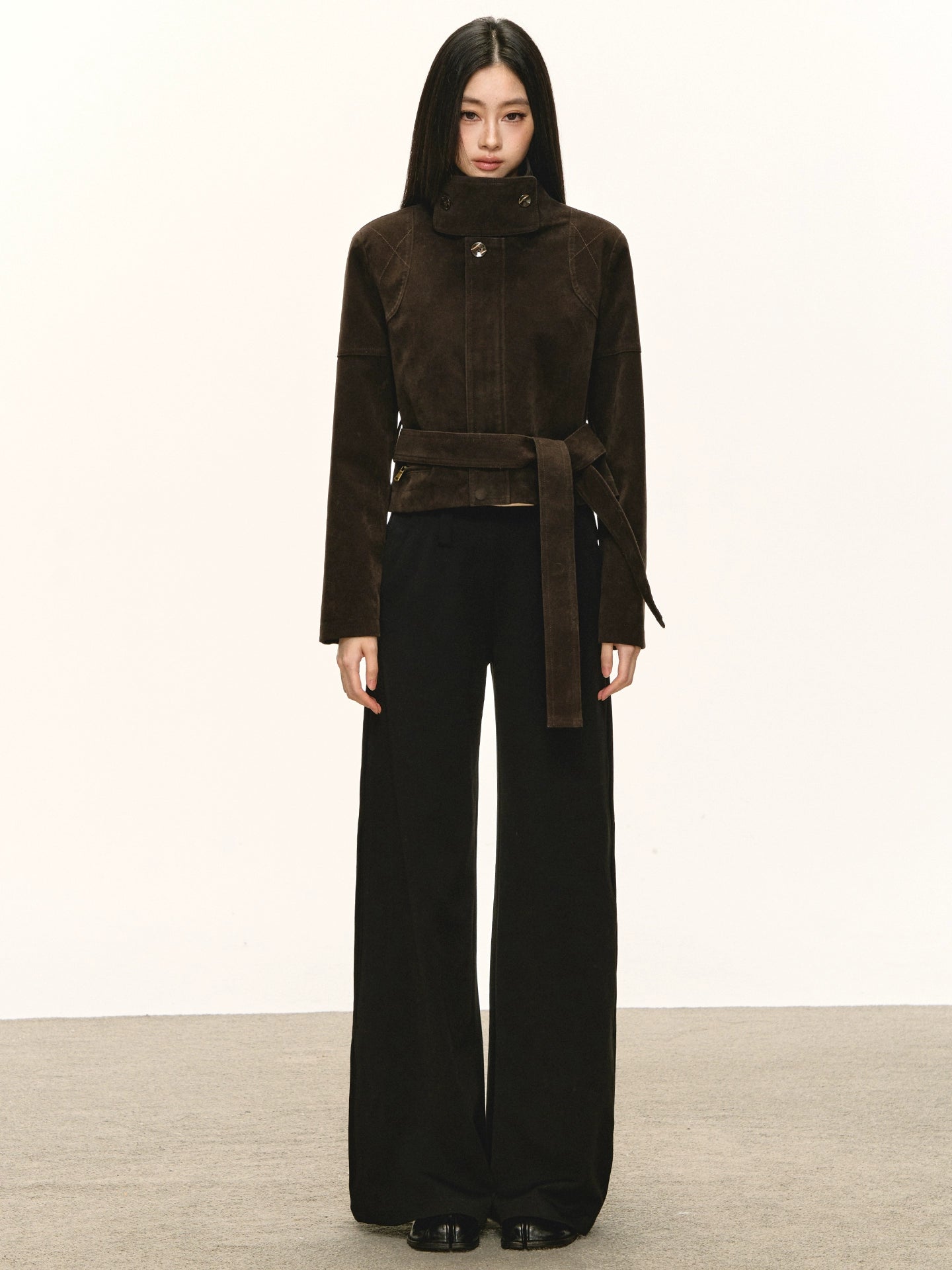 Anna Aneae Stand-up Collar Suede PU Jacket