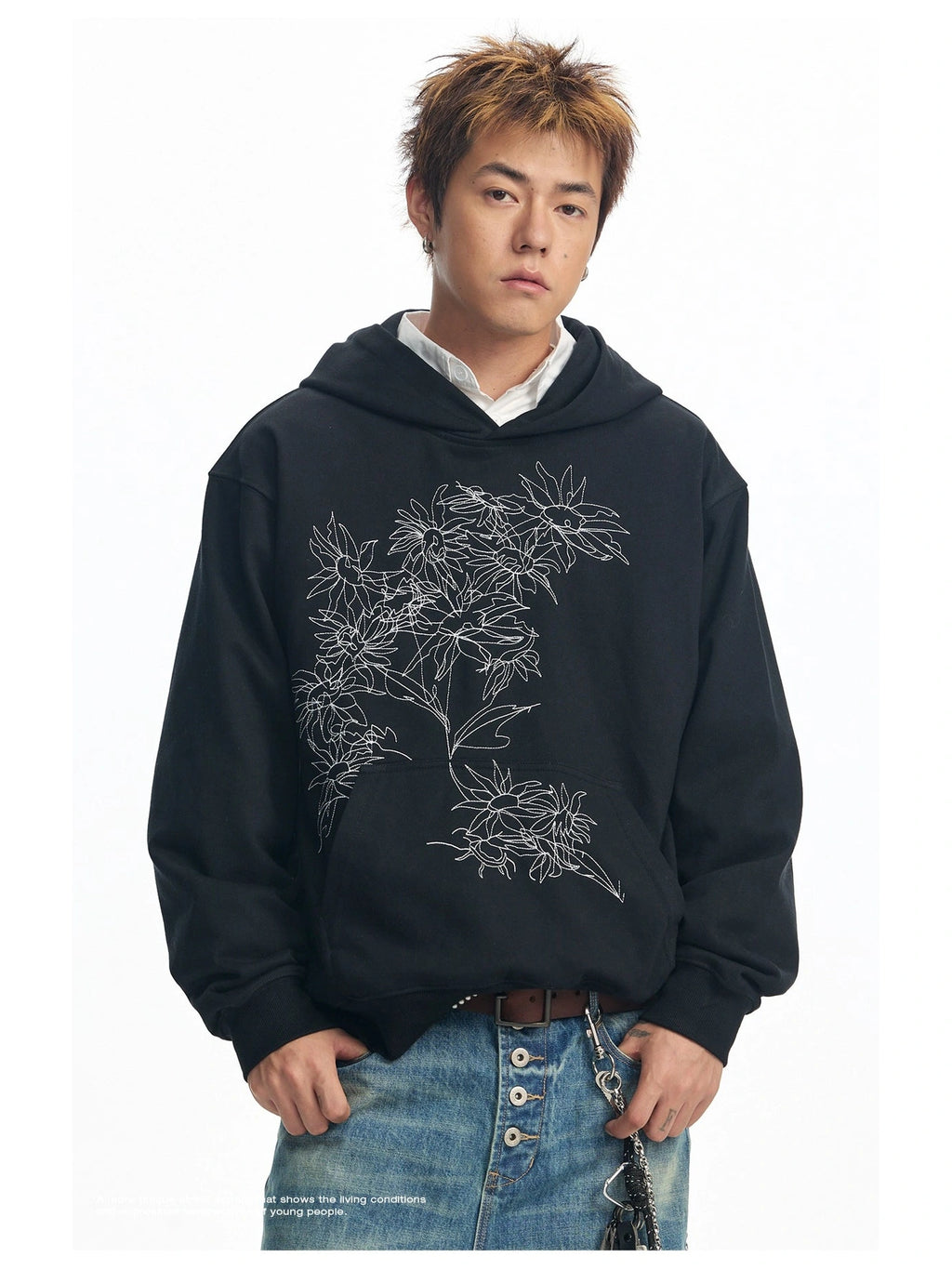 CoosRetro Sunflower Line Embroidery Contrasting Sweater