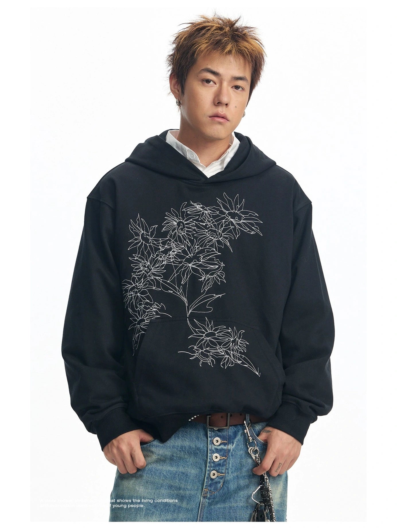 CoosRetro Sunflower Line Embroidery Contrasting Sweater