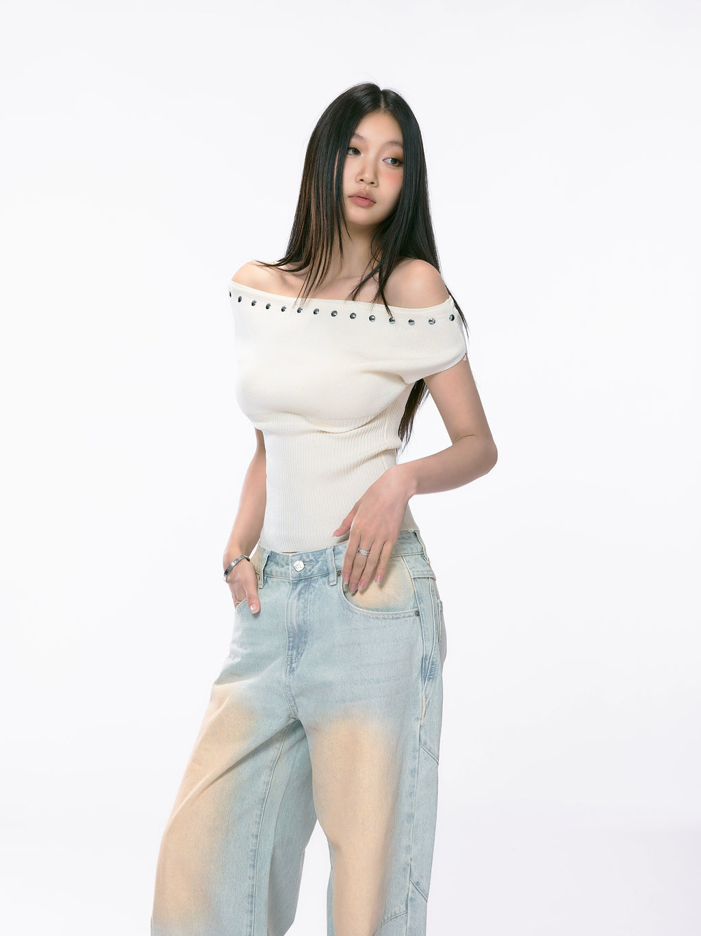 WITHMIN drape straight mop wide-leg jeans