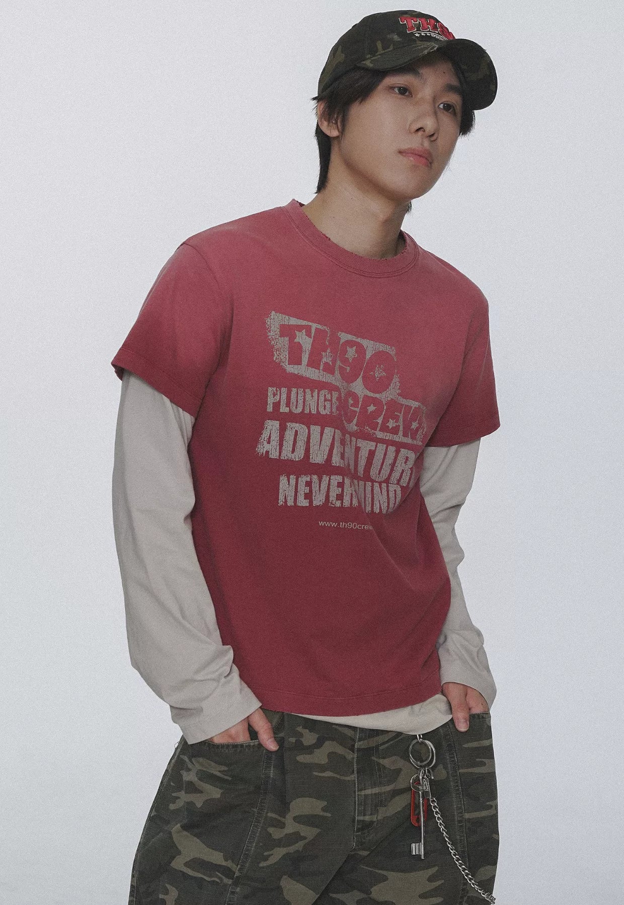TH90 Splicing Fake Two Pieces Casual Long Sleeves