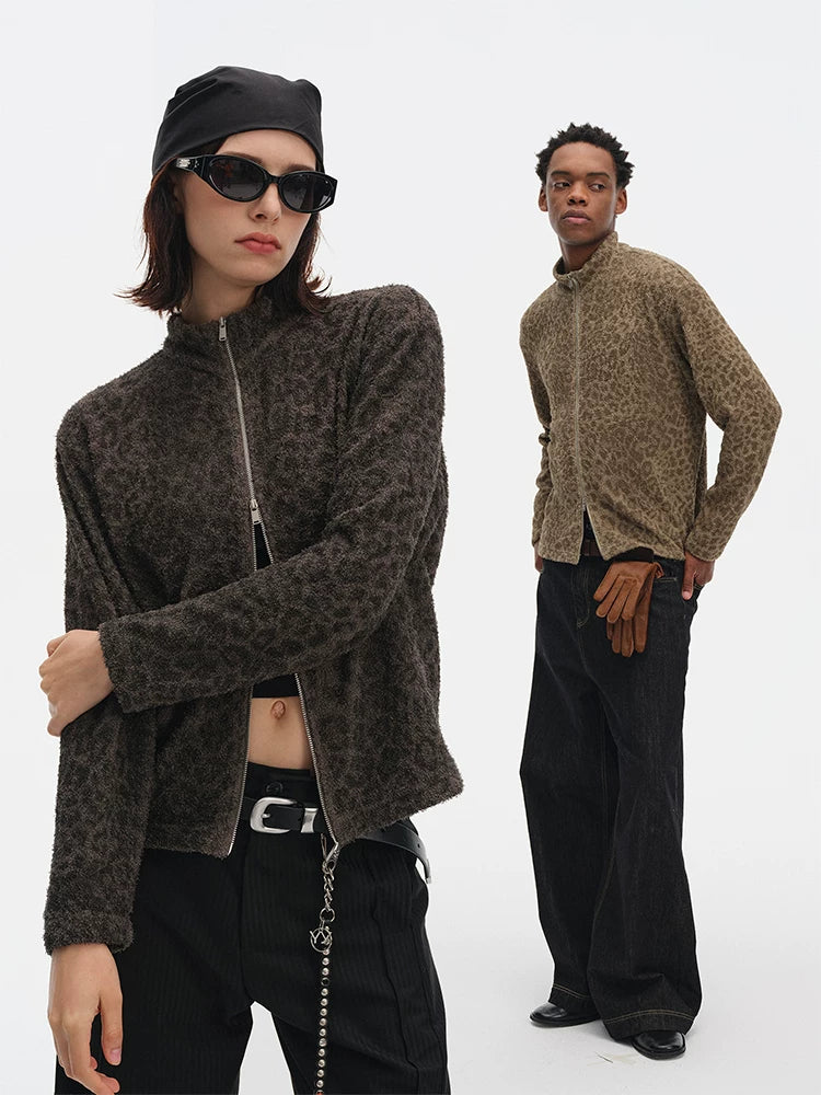 DIMC Leopard Print Double Pull-head Knitted Versatile Jacket