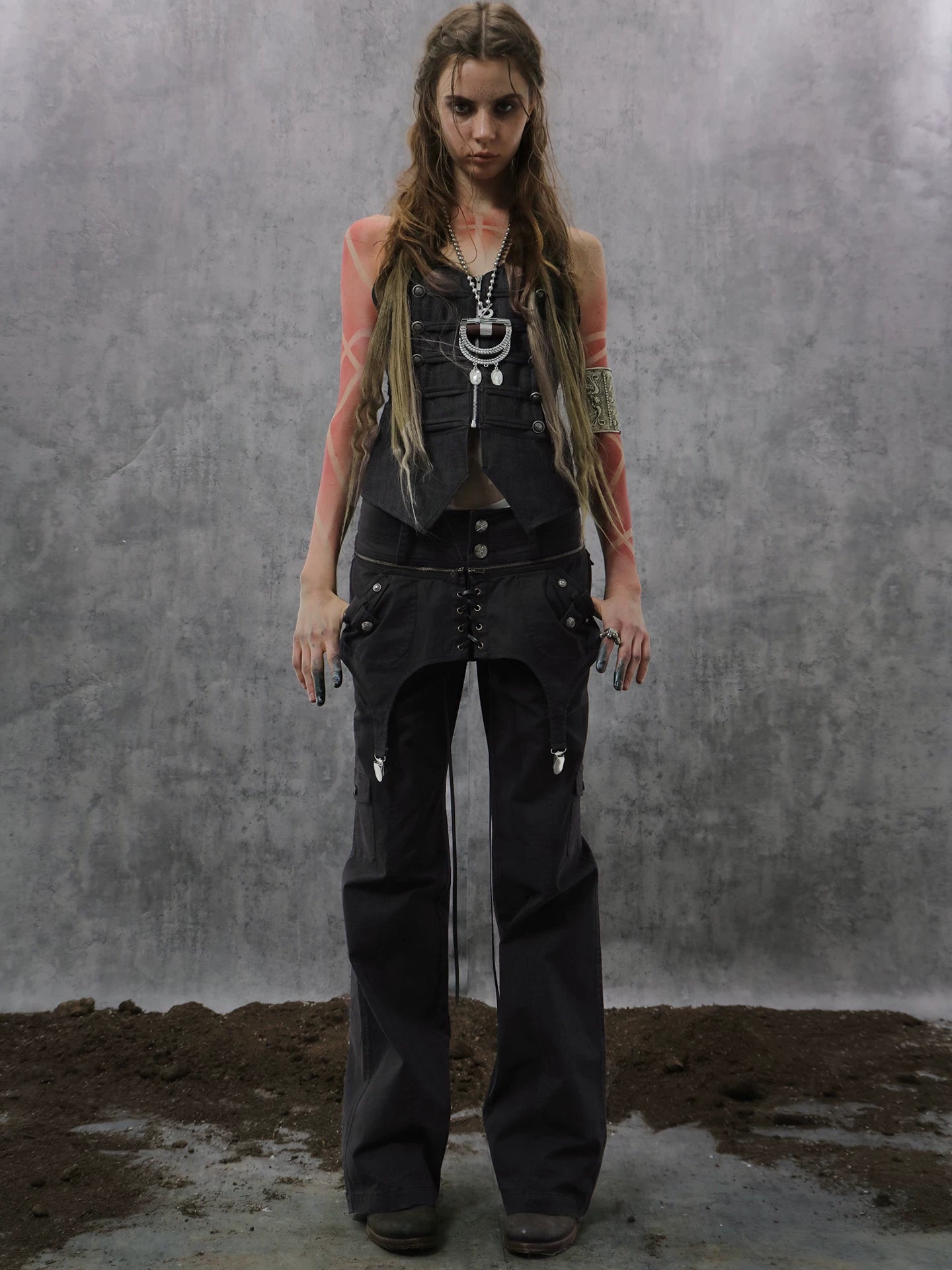 DoublePunch Stacked Skirt Cotton Washing Water Old Straight Overalls
