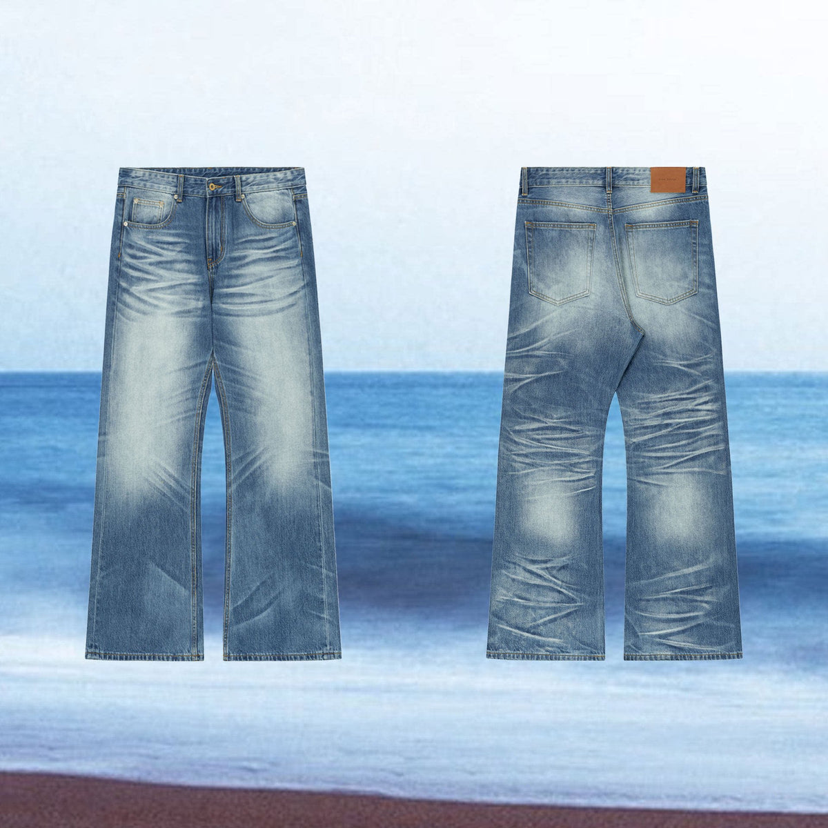 NO LOGO PaleTide Tidal Blue Washed Straight-Leg Loose Jeans