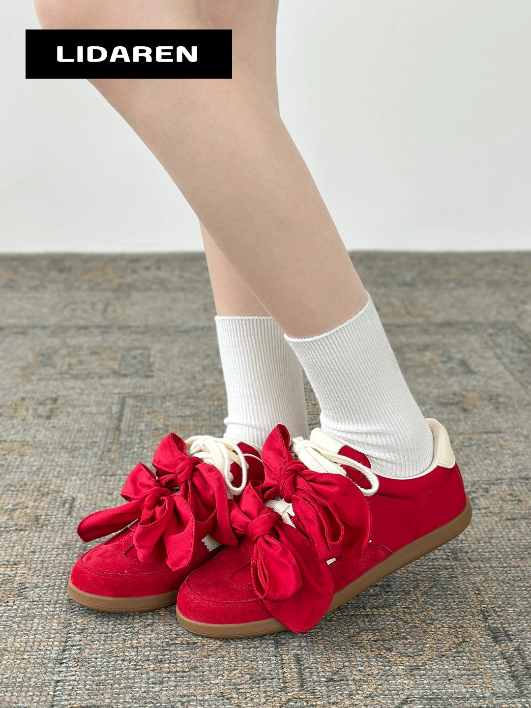 Lidaren Produced Suede Bow-Embellished Lace-Up Flat Sneaker